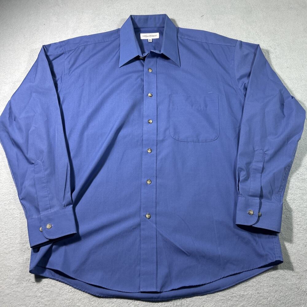 90s YSL Yves Saint Laurent Pour Homme Button Dress Shirt Large 16.5 34 35 Blue
